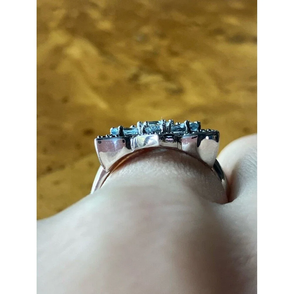 Natural Aquamarine Black Spinel Sterling Silver Ring Size 8